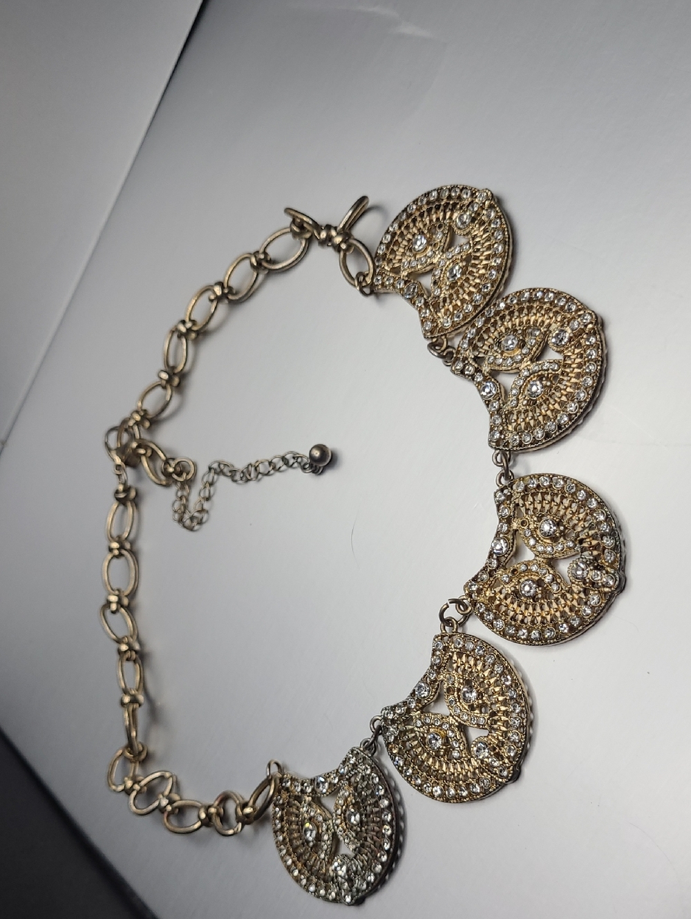 Gold Crystal Crescent Choker Necklace